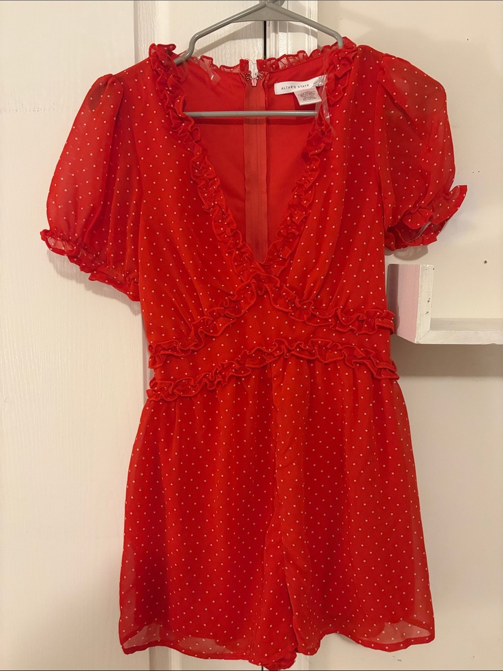 Altar'd State Red Polka Dot Ruffle Romper - Picture 1 of 4